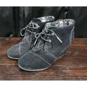 Toms Women's Black Suede Desert Wedge Lace-Up Bootie Sz. 8